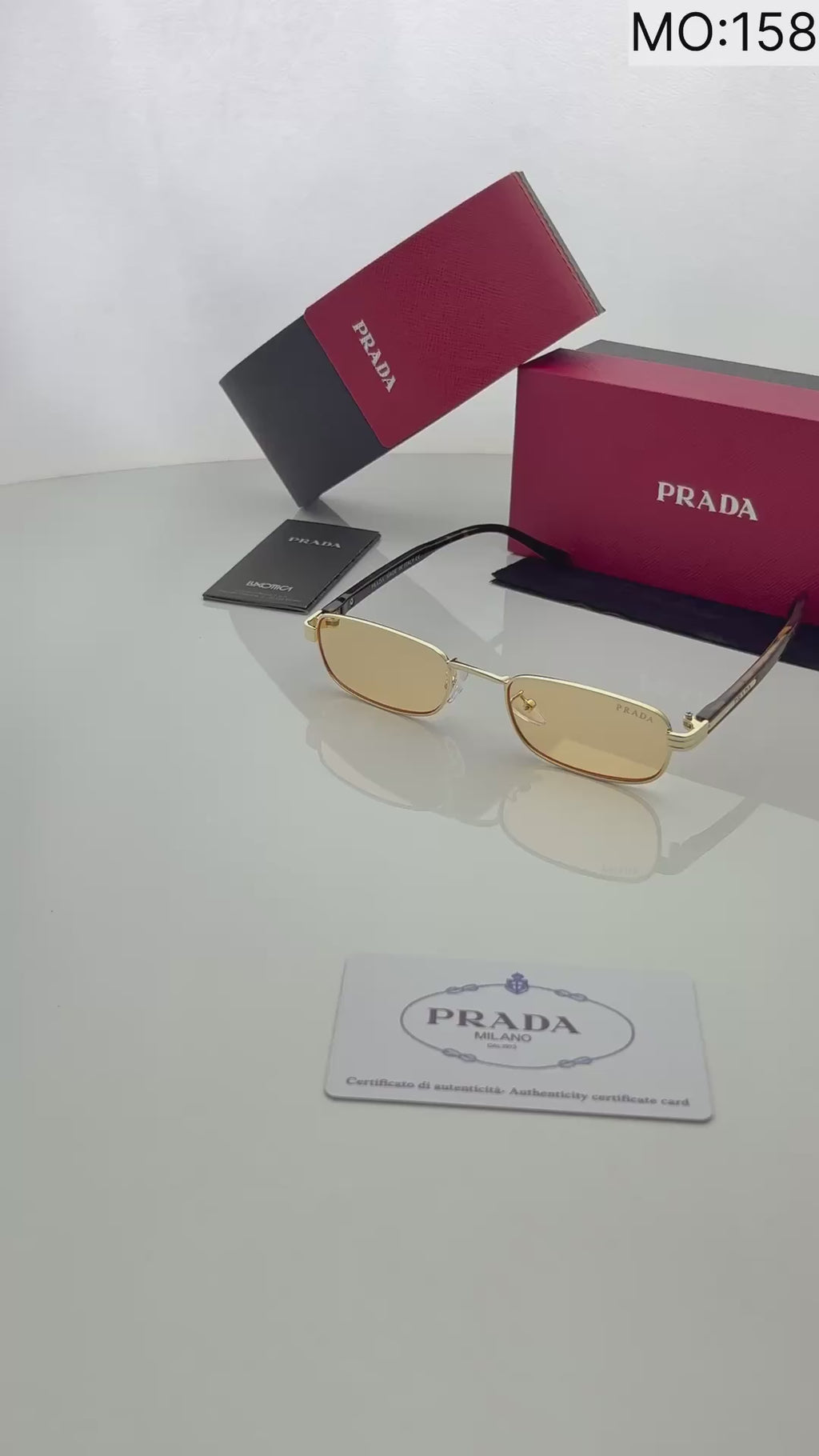 PRADA 158 GOLDEN  ORANGE CANDY I Prada-Style Rectangle Frame Sunglasses