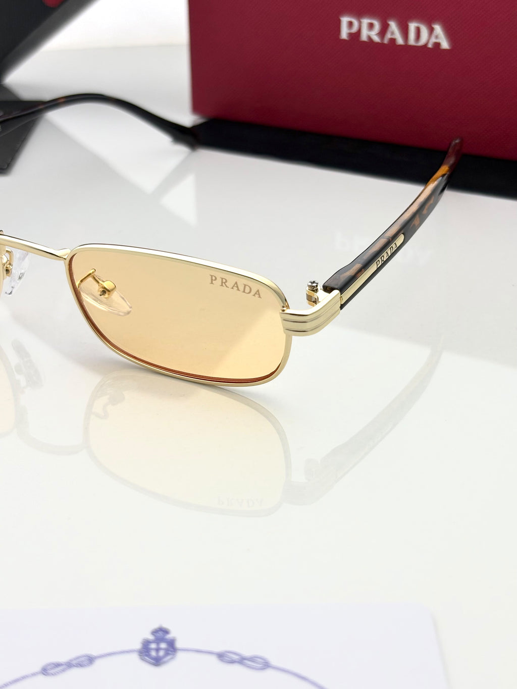 PRADA 158 GOLDEN  ORANGE CANDY I Prada-Style Rectangle Frame Sunglasses