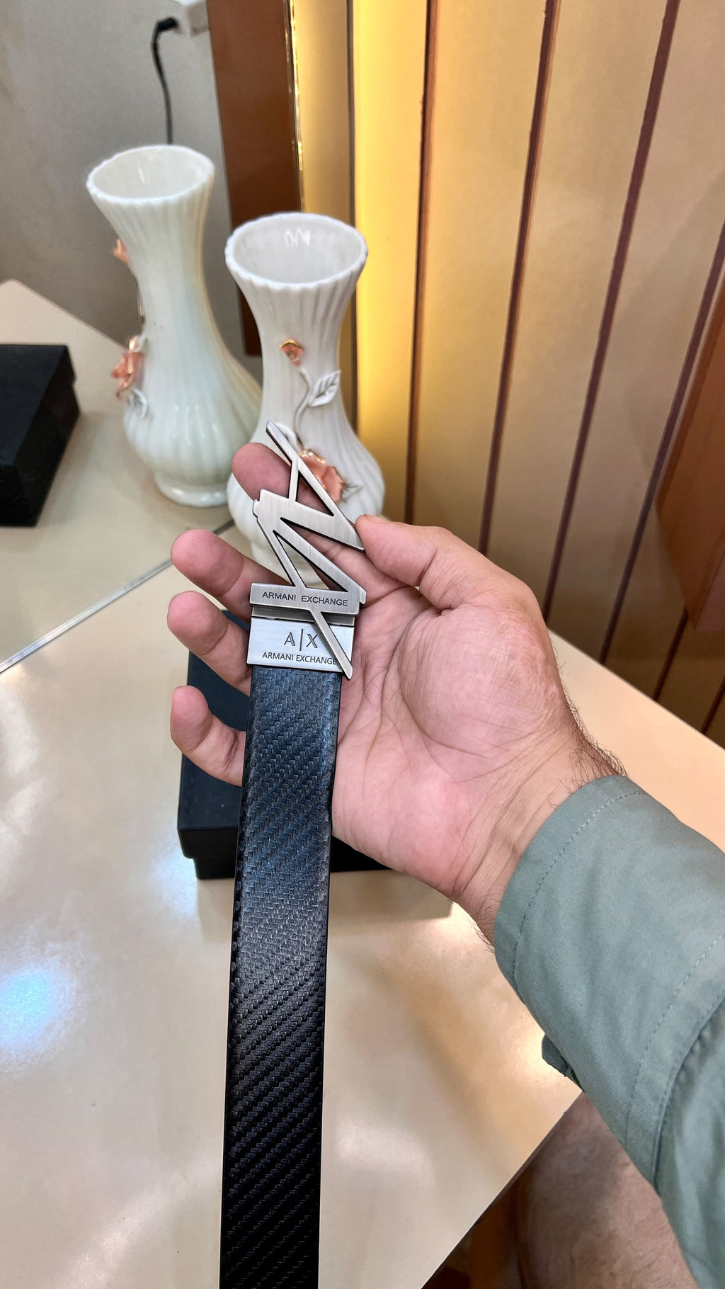 ARMANI XCHANGE PREMIUM Textured Leather Belt