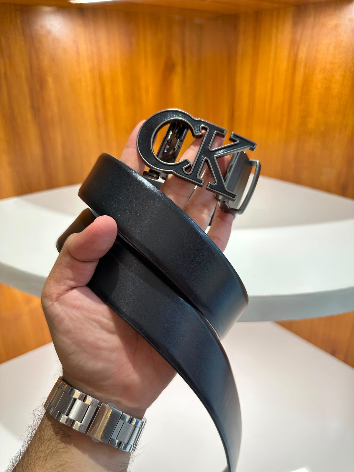 CK-Style Black Leather Belt
