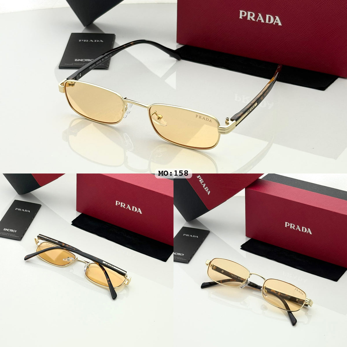 PRADA 158 GOLDEN  ORANGE CANDY I Prada-Style Rectangle Frame Sunglasses