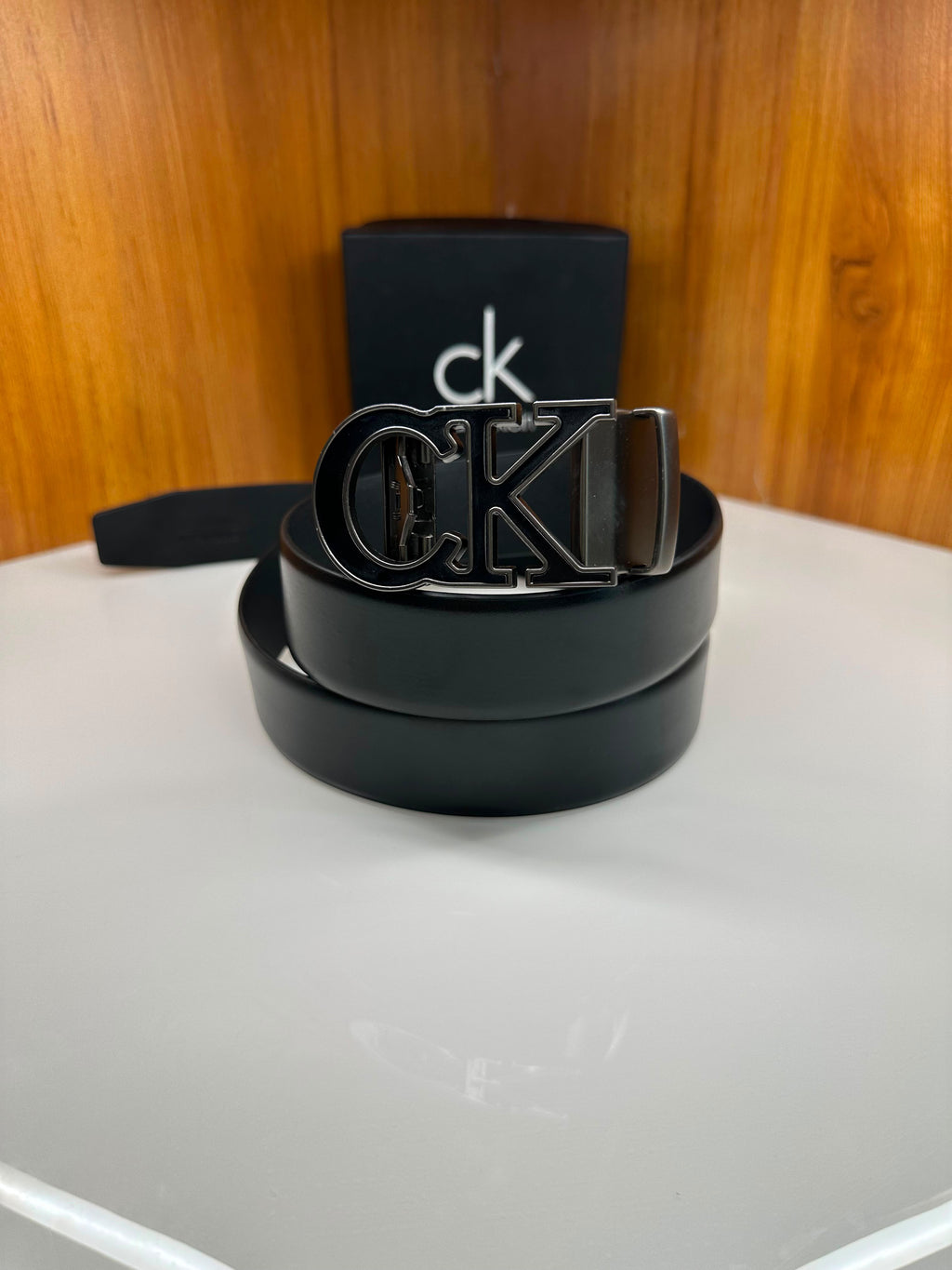 CK-Style Black Leather Belt