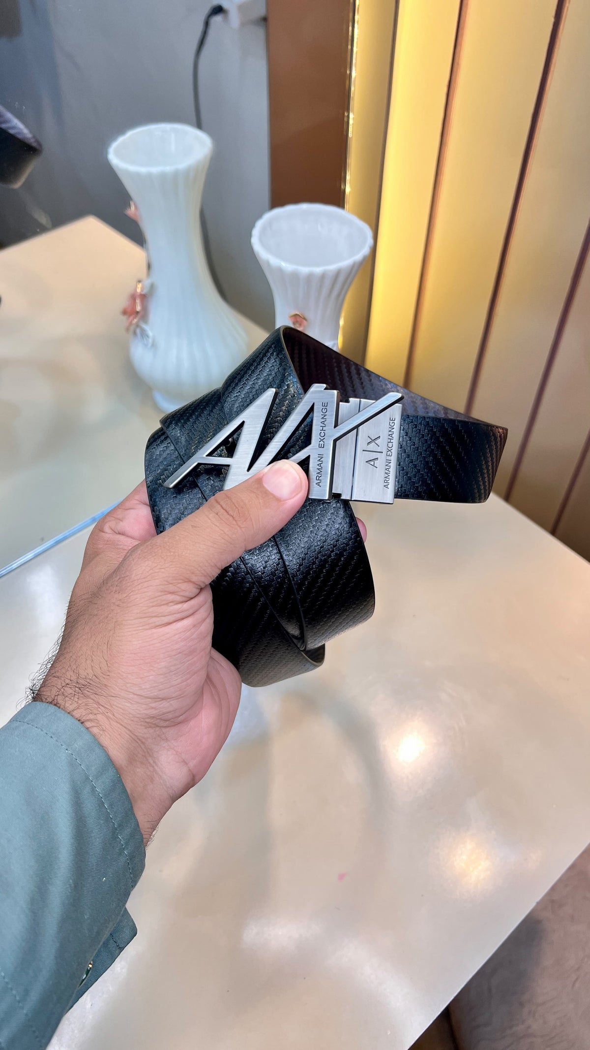 ARMANI XCHANGE PREMIUM Textured Leather Belt