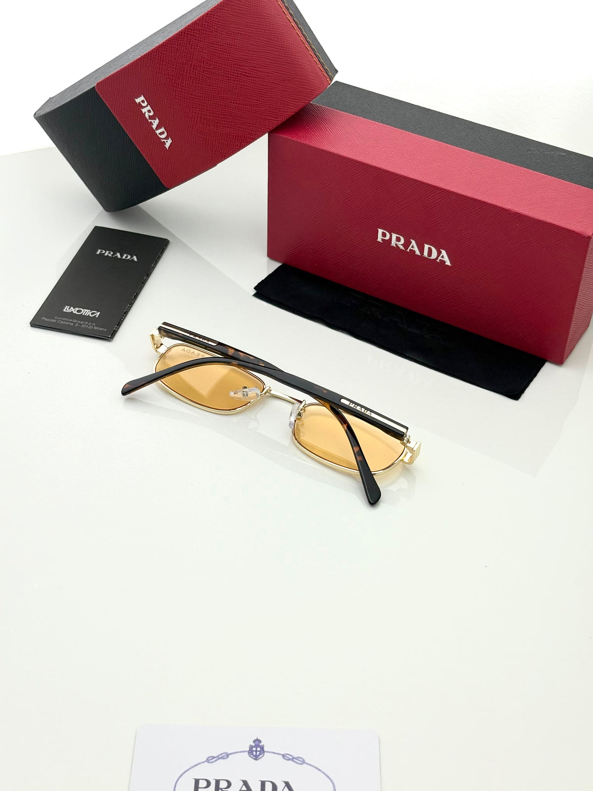 PRADA 158 GOLDEN  ORANGE CANDY I Prada-Style Rectangle Frame Sunglasses