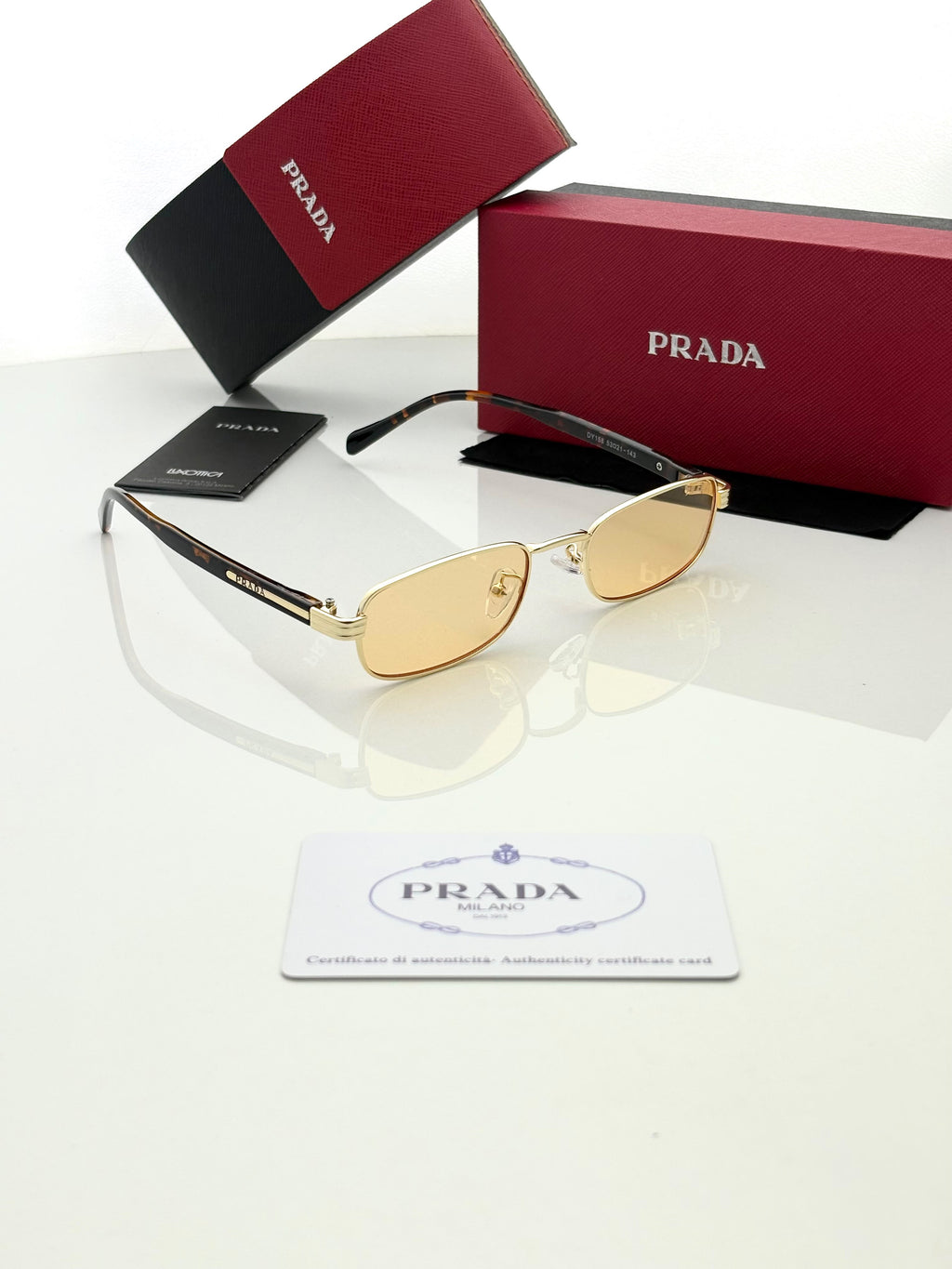 PRADA 158 GOLDEN  ORANGE CANDY I Prada-Style Rectangle Frame Sunglasses