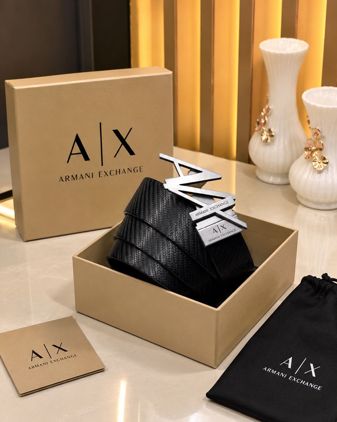 ARMANI XCHANGE PREMIUM Textured Leather Belt