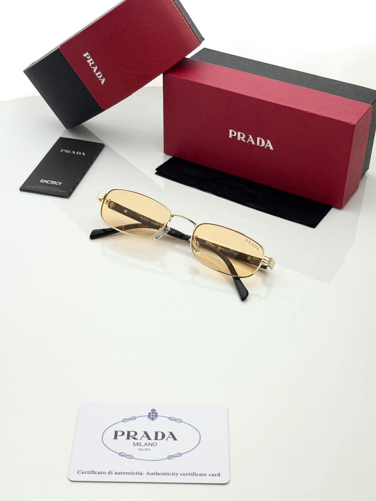 PRADA 158 GOLDEN  ORANGE CANDY I Prada-Style Rectangle Frame Sunglasses